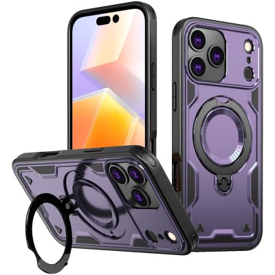For iPhone 17 Air Magnetic Matching Ring Stand Full Rotation Matte Hybrid - Dark Purple