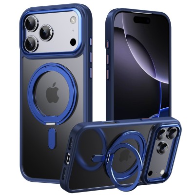 For iPhone 17 Air Magnetic Ring HQ Transparent Thick 2.0mm  Hybrid Case - Navy Blue