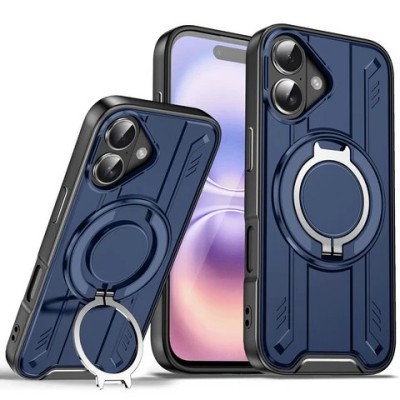 For iPhone 17 Air Multi-Functional Card Magnetic Ring Stand Hybrid  Camera Case Cover - Blue
