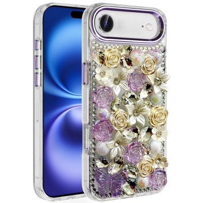 For iPhone 17 Air Muti-Color Floral Bling Stones Ornaments Case  Purple