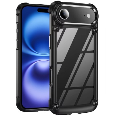 For iPhone 17 Air Polished Oil Thick Acrylic Metal Button Hybrid  Case Cover - Black