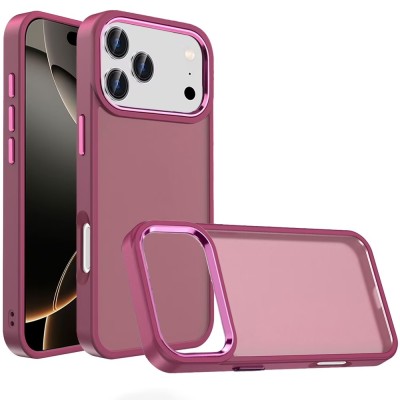 For iPhone 17 Air Polished Oil Thick Acrylic Metal Button Hybrid  Case Cover - Burgundy