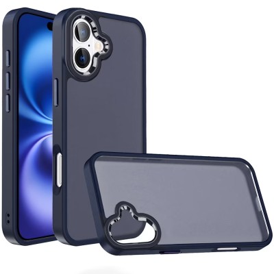 For iPhone 17 Air Polished Oil Thick Acrylic Metal Button Hybrid  Case Cover - Dark Blu