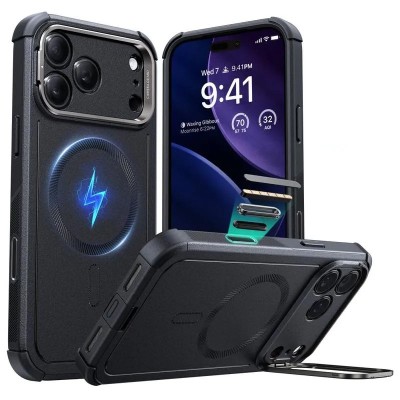 For iPhone 17 Air Ring Magnetic Kickstand Hybrid Case Cover  Black