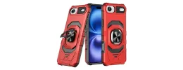 For iPhone 17 Air Robotic Hybrid with Magnetic Ring Stand Case  Cover - Red