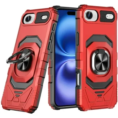 For iPhone 17 Air Robotic Hybrid with Magnetic Ring Stand Case  Cover - Red