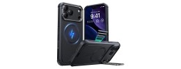For iPhone 17 Air Robotic Hybrid with Magnetic Ring Stand Case  Cover - Black