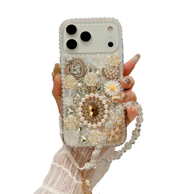 For iPhone 17 Air Rose Flower Full Diamond Bling Stones - Clear