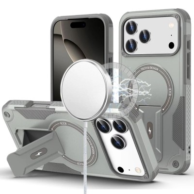 For iPhone 17 Air Sturdy Bracket Kickstand Magnetic Hybrid - Grey