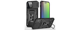For iPhone 17 Air Utter Tough Metal Ring Movable Camera Window  Hybrid Case Cover - Blac