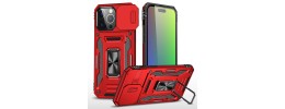 For iPhone 17 Air Utter Tough Metal Ring Movable Camera Window  Hybrid Case Cover - Red