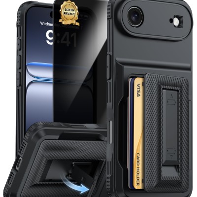 For iPhone 17 Air Wallet ID Card Holder Case Cover - Black