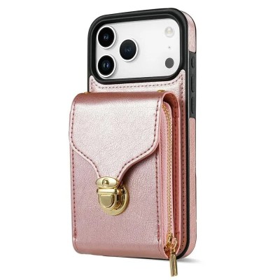 For iPhone 17 Air Wallet ID Card Holder Case Cover - Rose Gold