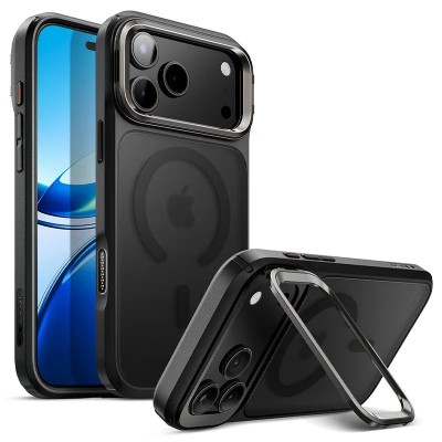 For iPhone 17 Beautiful Diamond Metallic Design Metal Chrome  Edged Hybrid - Black