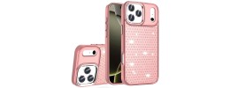 For iPhone 17 Beautiful Diamond Metallic Design Metal Chrome  Edged Hybrid - Rose Gold