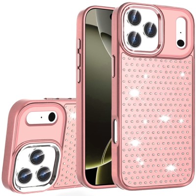 For iPhone 17 Beautiful Diamond Metallic Design Metal Chrome  Edged Hybrid - Rose Gold