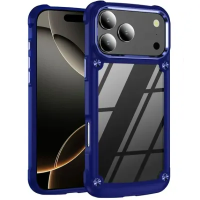 For iPhone 17 Ultimate CaseX Transparent Hybrid Case with Metal  Buttons And Camera Edges - Blu