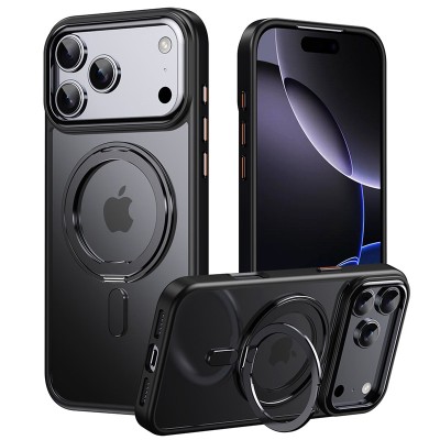 For iPhone 17 CHIEF Oil Painted Magnetic Ring Stand Hybrid Case  Cover - Black