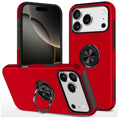 For iPhone 17 CHIEF Oil Painted Magnetic Ring Stand Hybrid Case Cover - Red