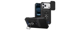 For iPhone 17 Pro Max Multi-Functional Card Magnetic Ring Stand  Hybrid Camera Case Cover - Black