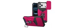 For iPhone 17 Pro Max Multi-Functional Card Magnetic Ring Stand  Hybrid Camera Case Cover - Hot Pink