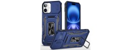 For iPhone 17 Utter Tough Metal Ring Movable Camera Window  Hybrid Case Cover - Navy blue