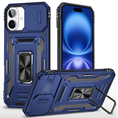 For iPhone 17 Utter Tough Metal Ring Movable Camera Window  Hybrid Case Cover - Navy blue