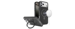 For iPhone 17 Carbon Design [Magnetic Circle] with Ring Stand  Hybrid Case - Black