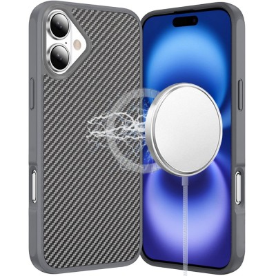 For iPhone 17 Carbon Design [Magnetic Circle] with Ring Stand  Hybrid Case - Gray
