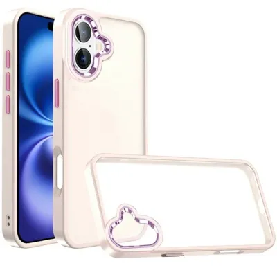 For iPhone 17 Pro Max Polished Oil Thick Acrylic Metal Button  Hybrid Case Cover - Beige