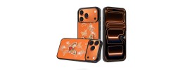 For iPhone 17 Pro Max SPLENDID Diamond Glitter Ornaments Engraving Case Cover - Garden Butterflies Cosmic Orange