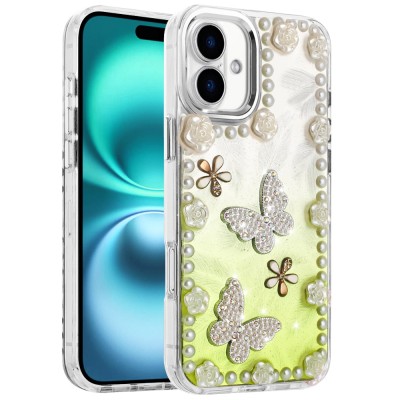 For iPhone 17 Pearls Epoxy Glitter Ornaments Design Chrome  Edged Case - 4