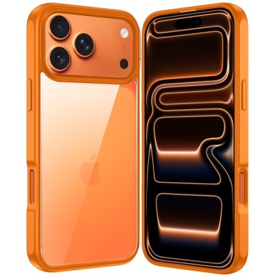 For iPhone 17 Colored Shockproof Transparent Hard PC TPU Hybrid Case Cover - Cosmic Orange