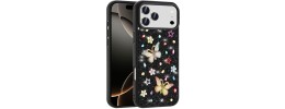 For iPhone 17 Cute Butterfly Ornaments Diamonds Shimmer  Matching Metallic HQ Hybrid - Black