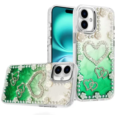 For iPhone 17 Pearls Epoxy Glitter Ornaments Design Chrome  Edged Case - 5