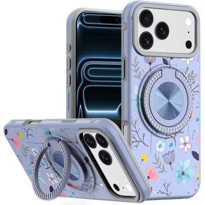 For iPhone 17 Diamond [Magnetic Circle] with CD Pattern Hybrid  Blue