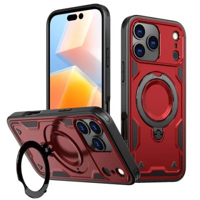For iPhone 17 Epoxy Glitter Shimmer [Magnetic Circle] Hybrid Case  Red