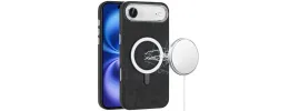 For iPhone 17 Fashion Chrome Edged Camera [Magnetic Circle] PU  Leather Hybrid - Black