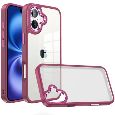 For iPhone 17 Finest Transparent Thick Acrylic Hybrid Metal Buttons  Cover Case - Burgundy