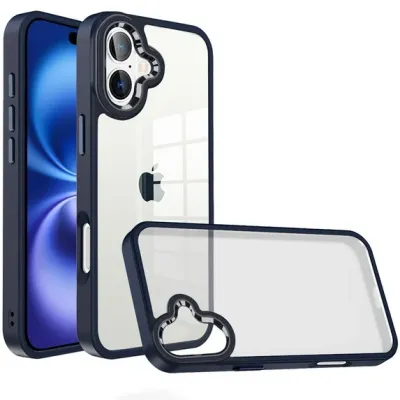 For iPhone 17 Finest Transparent Thick Acrylic Hybrid Metal Buttons  Cover Case - Blue