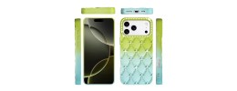 For iPhone 17 Floral Joy Glitter Shimmer Leather Feel Thick TPU  Case - Light Green/Teal