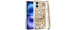 For iPhone 17 Full Diamond with Ornaments Case Cover - Gold  Exquisite Garden
