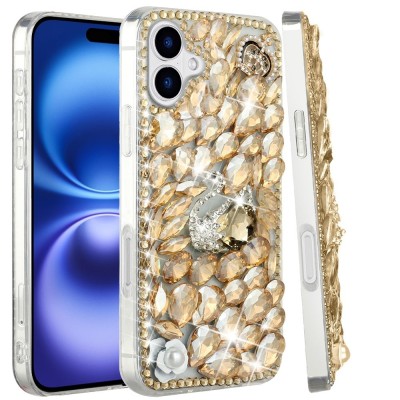 For iPhone 17 Full Diamond with Ornaments Case Cover - Gold  Exquisite Garden
