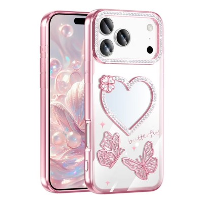 For iPhone 17 Full Diamond with Ornaments Case Cover - Pink  Exquisite Garden