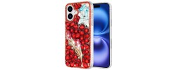 For iPhone 17 Full Diamond with Ornaments Case Cover - Red  Exquisite Garden