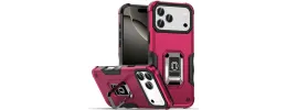 For iPhone 17 Pro Max OPTIMUM Magnetic Ring Stand Hybrid Case  Cover - Hot Pink