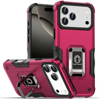 For iPhone 17 Pro Max OPTIMUM Magnetic Ring Stand Hybrid Case  Cover - Hot Pink