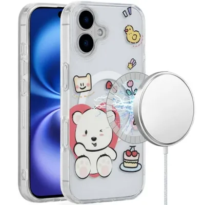 For iPhone 17 [Magnetic] Double Layer Design IMD Case - Bear  Cute