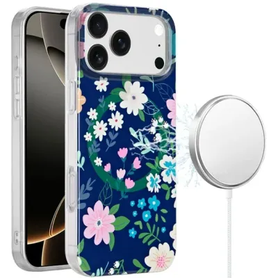 For iPhone 17 Pro Max [Magnetic] Double Layer Design IMD Case  Galaxy Floral
