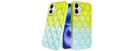 For iPhone 17 Pro Max Floral Joy Glitter Shimmer Leather Feel Thick  TPU Case - Light Green/Teal